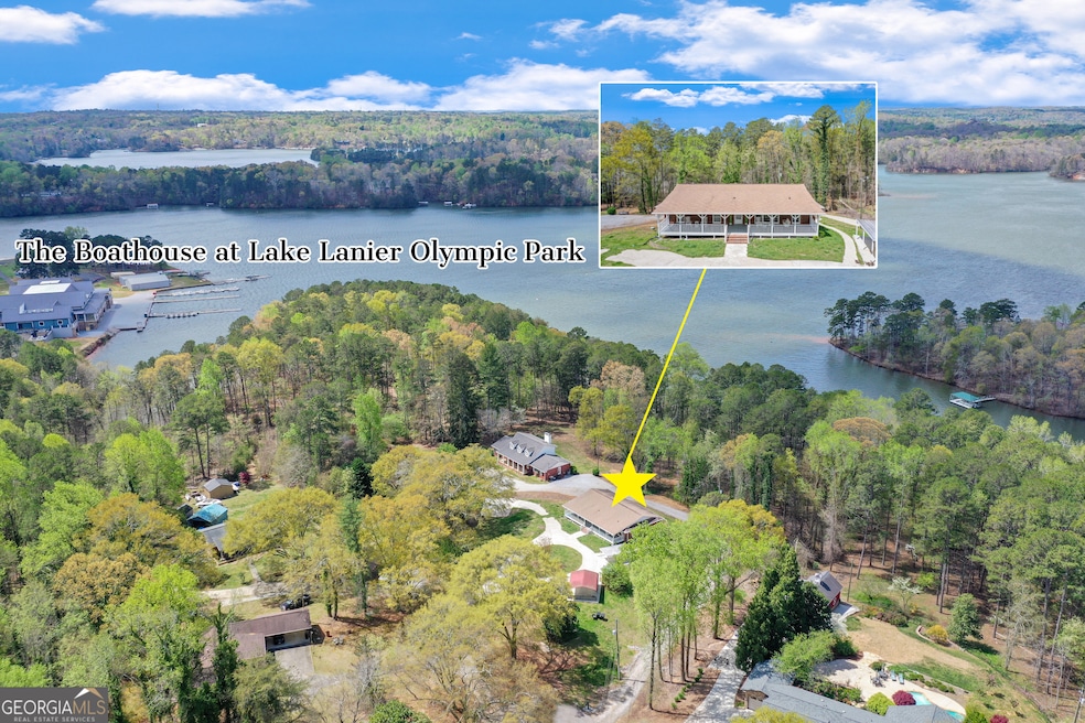 Aerial view of home and Lake Lanier