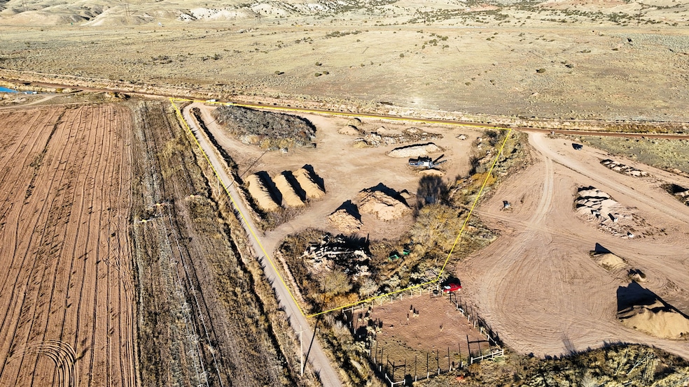 Aerial overview of property's location with rural landscape and property boundaries highlighted