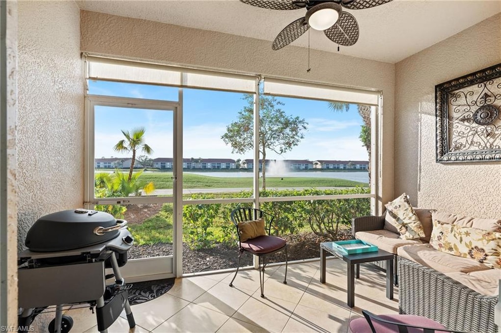 Sunroom / solarium with ceiling fan and a water vi