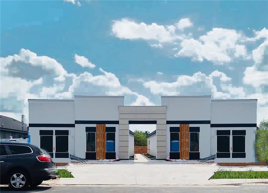 Contemporary house with stucco siding