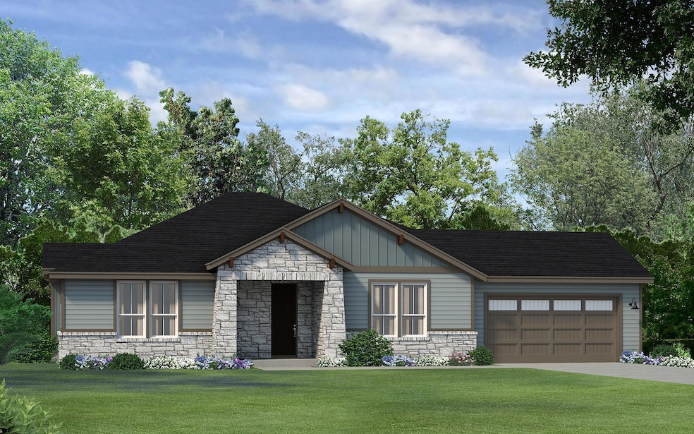View of front of house with an attached garage, a