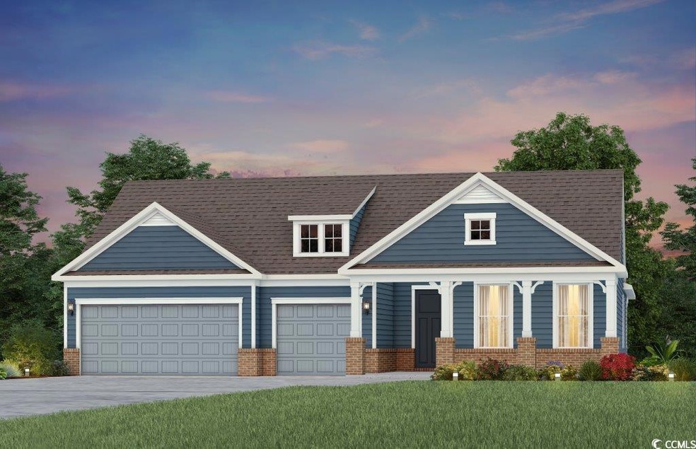 Craftsman house with a garage, a yard, brick sidin