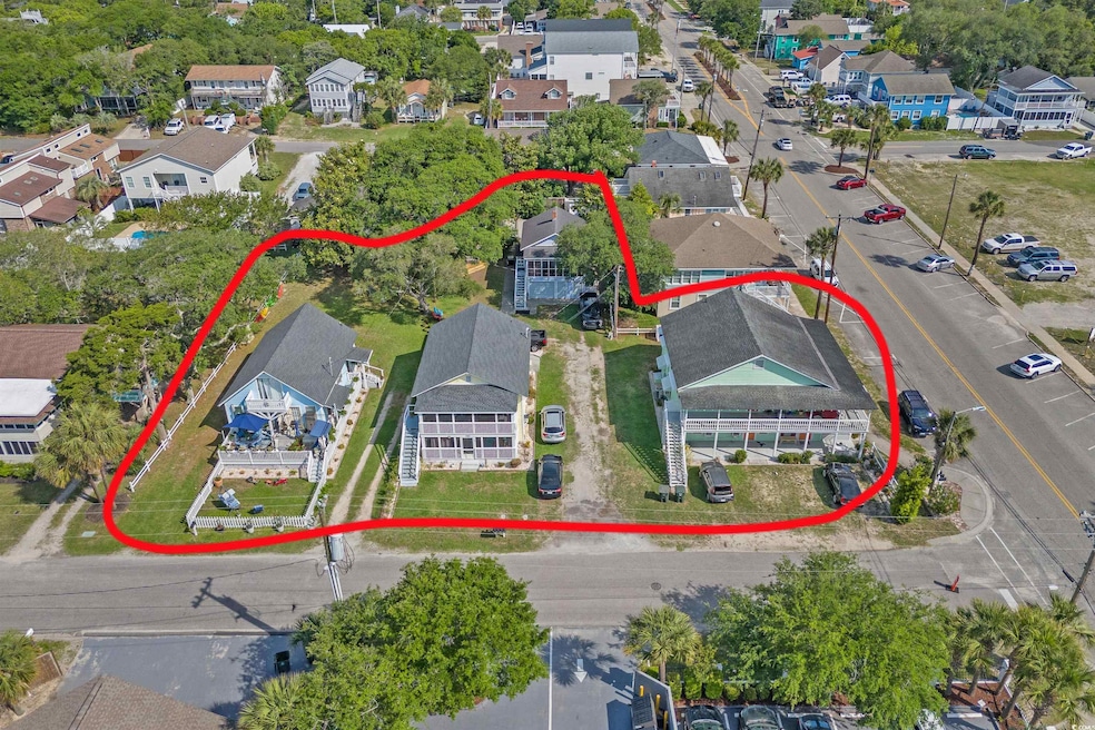 Aerial view of residential area with property parcel outlined