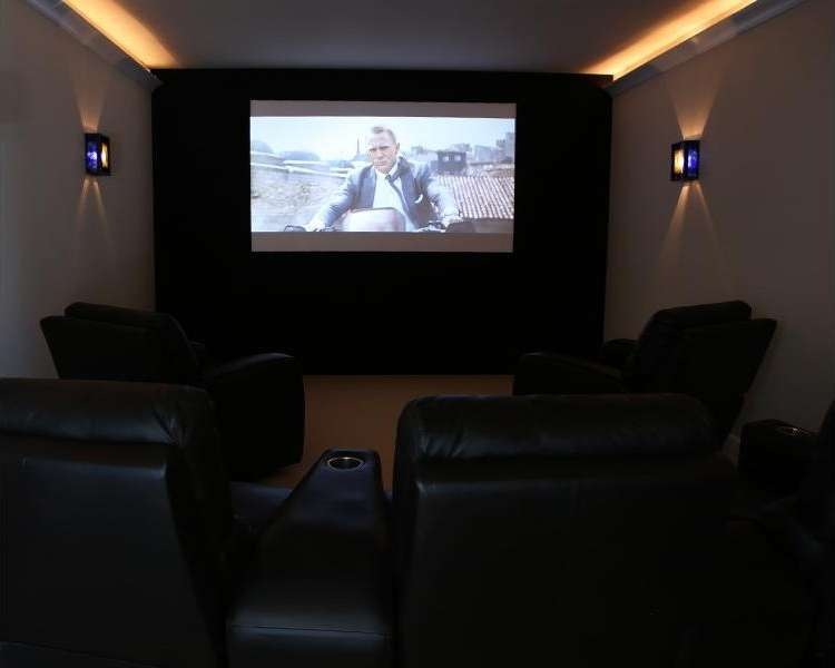 Custom Home Theater with black reclining theater s