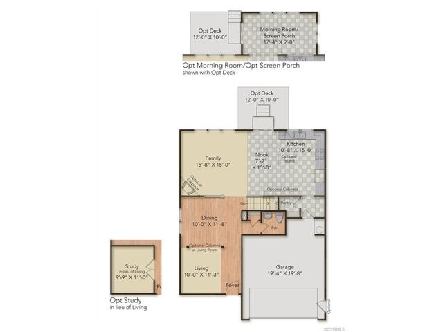 First Floor layout - home has the optional Morning Room and Deck