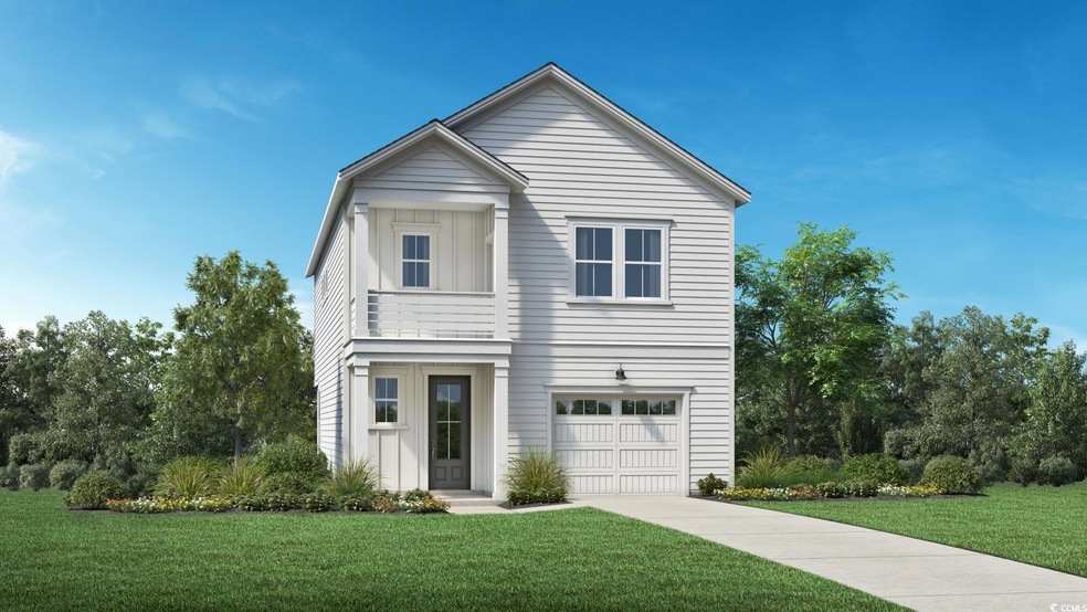 View of front of property with a front yard, an attached garage, and driveway