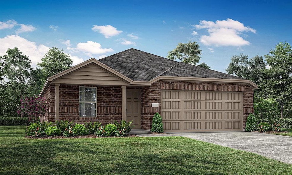 Ranch-style house with brick siding, a front yard,