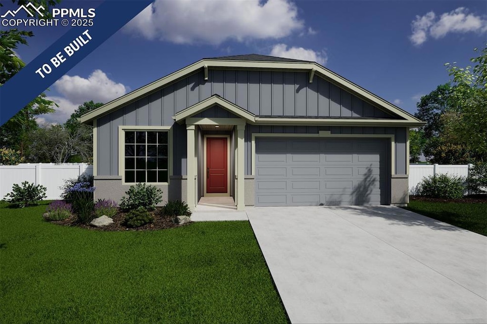 Ranch-style home with board and batten siding, concrete driveway, and an attached garage