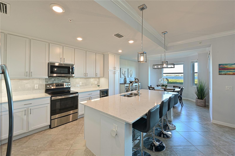 Lovely kitchen with enormous quartz island