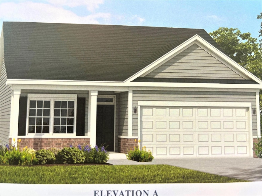 View of front of home with brick siding, a garage, concrete driveway, and a shingled roof