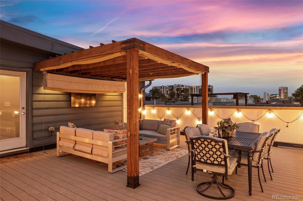 Rooftop outdoor living room with pull out canvas roof