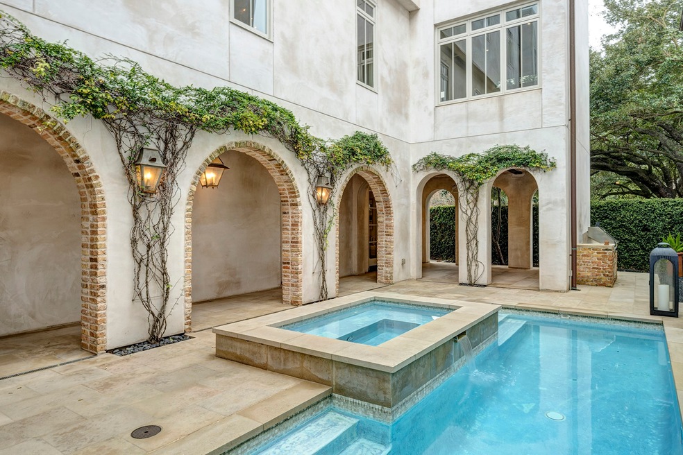 Outdoor courtyard and pool with beautiful light fi