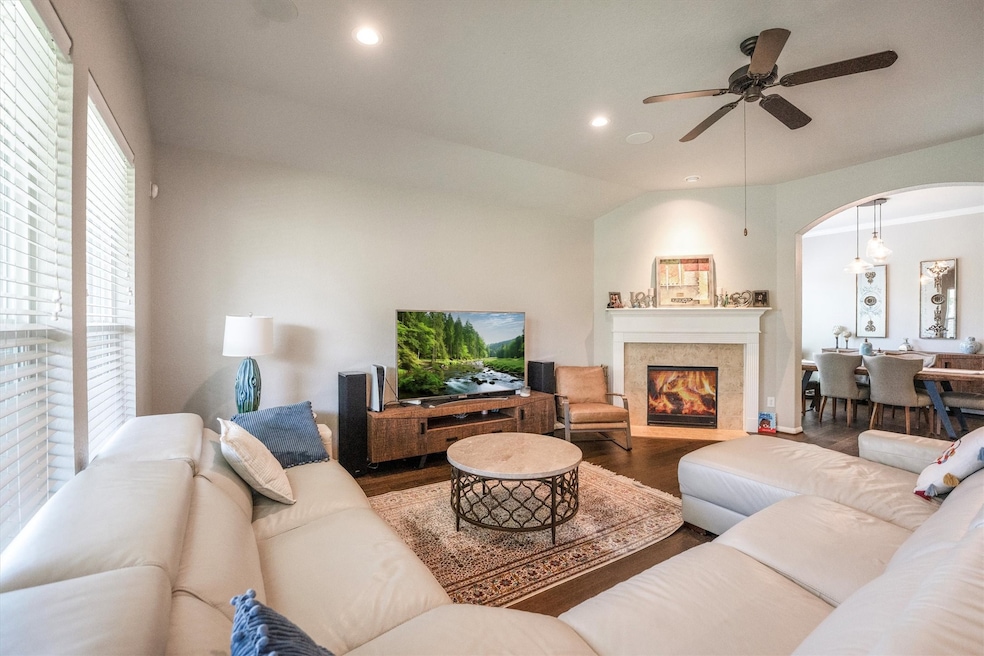 Family room with high ceilings