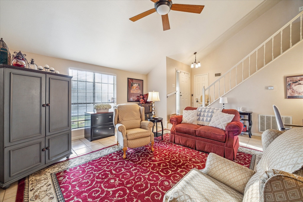 Large living room with high ceilings and recent ne