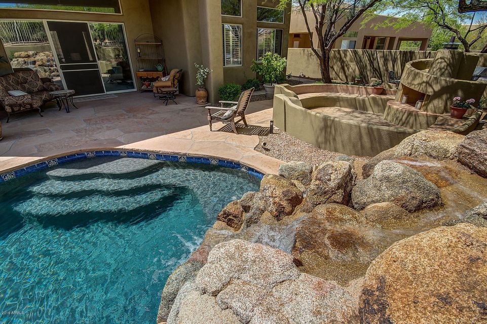 Pebbletec pool w/waterfall & firepit