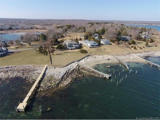 Aerial with dock & beach and property