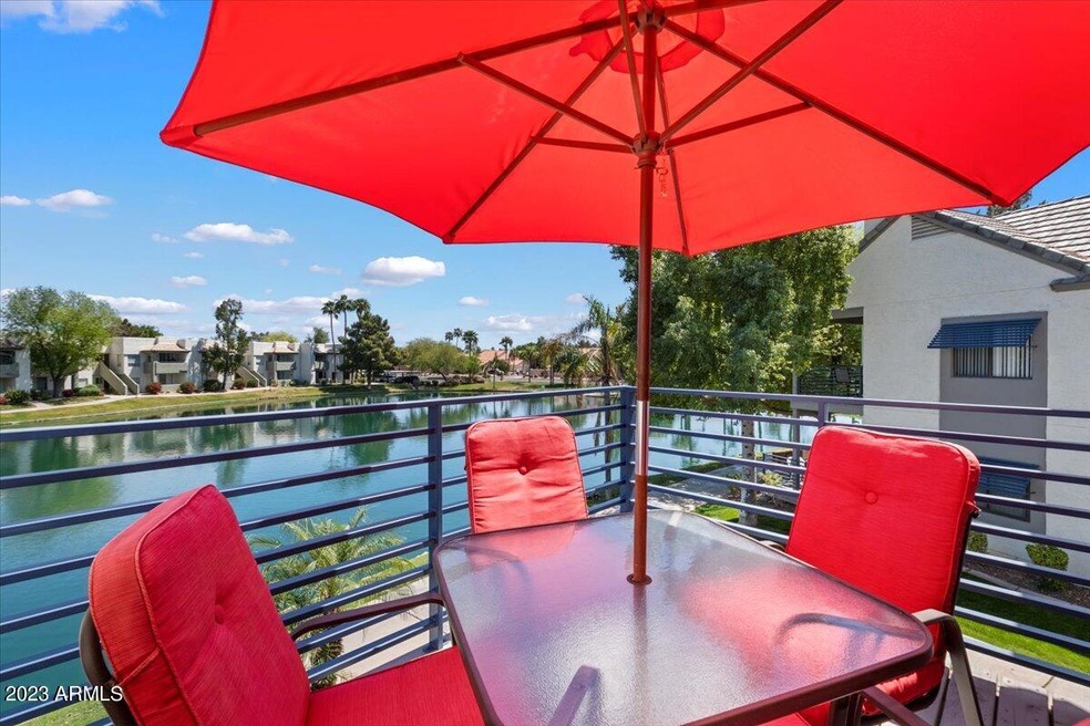Balcony overlooking community lake