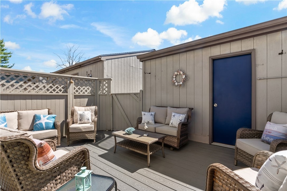 Garage attached to deck at the front entrance