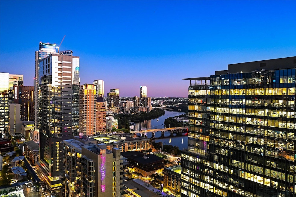 Skyline view with a large body of water and a not