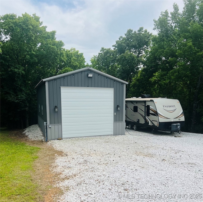 View of detached garage