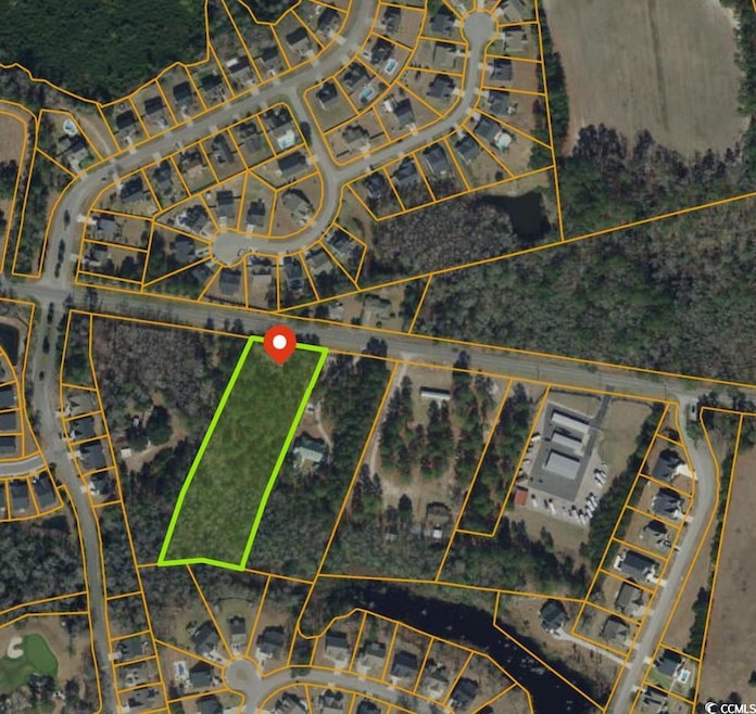 Aerial overview of property's location featuring property boundaries highlighted