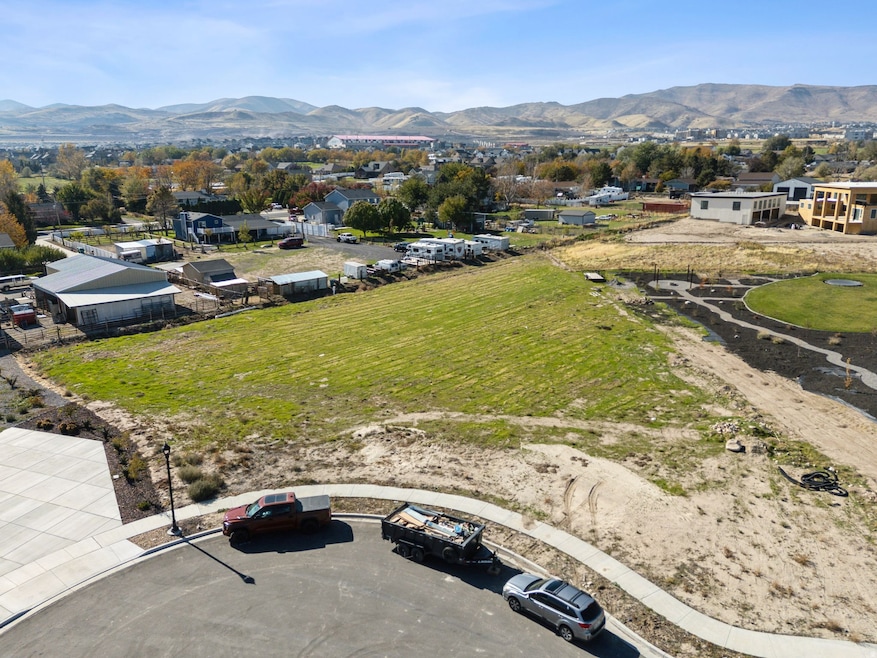 Aerial view of residential area with a mountain backdrop