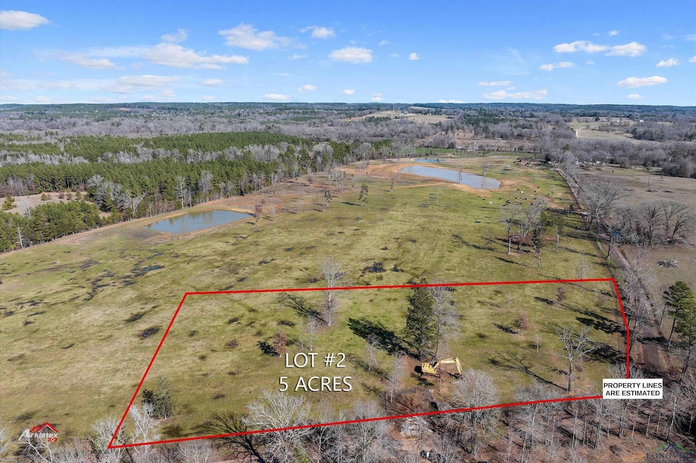 Aerial view of sparsely populated area with property boundaries highlighted and a large body of water