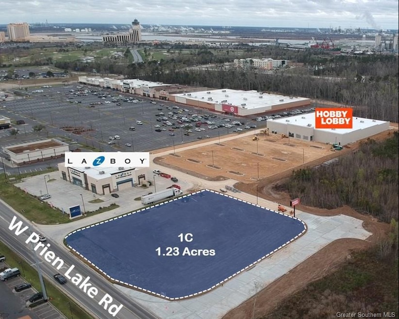 Drone image with property highlighted