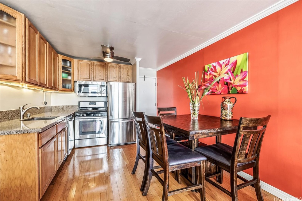 The open concept kitchen and dining area work well