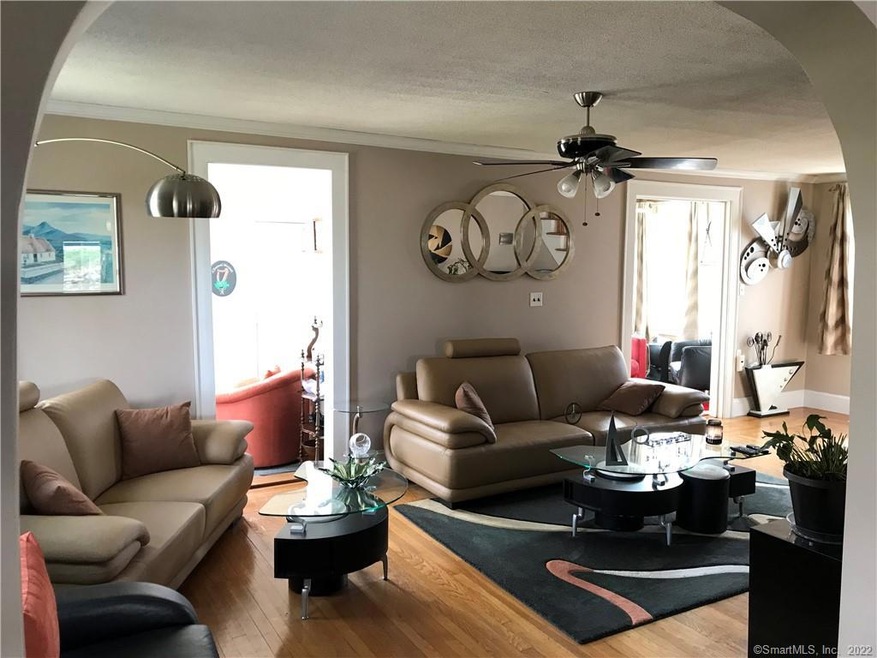 Living room, hardwood floors and ceiling fan.