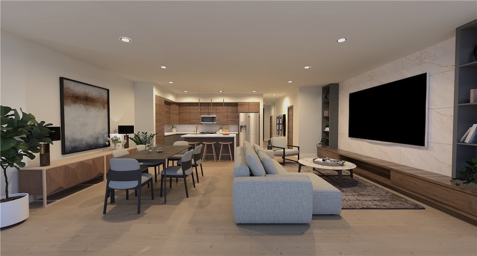 Dark Color Scheme - Cabinets and tile around TV ac