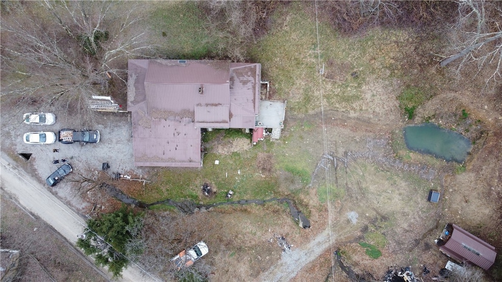 Drone view of the house outlining all property and
