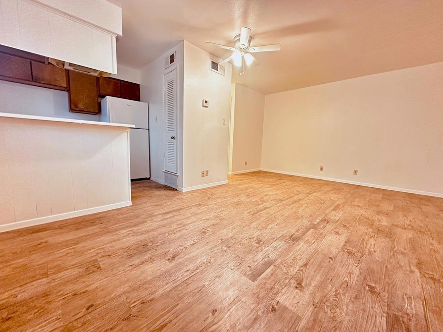 Unfurnished living room with ceiling fan and ligh