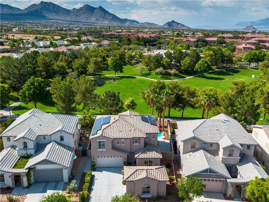 Aerial perspective of suburban area with mountains