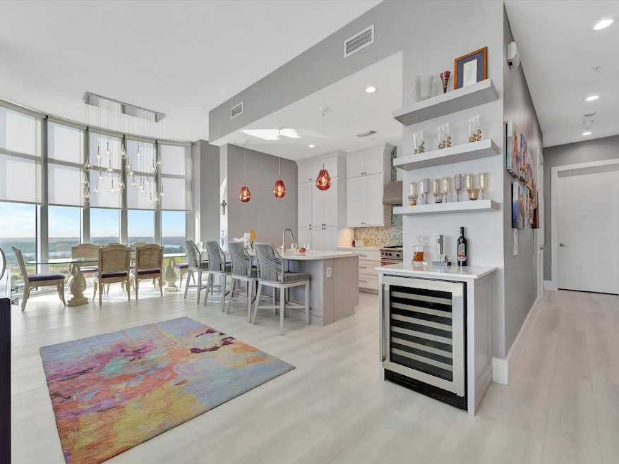 This modern open-concept living space features a s