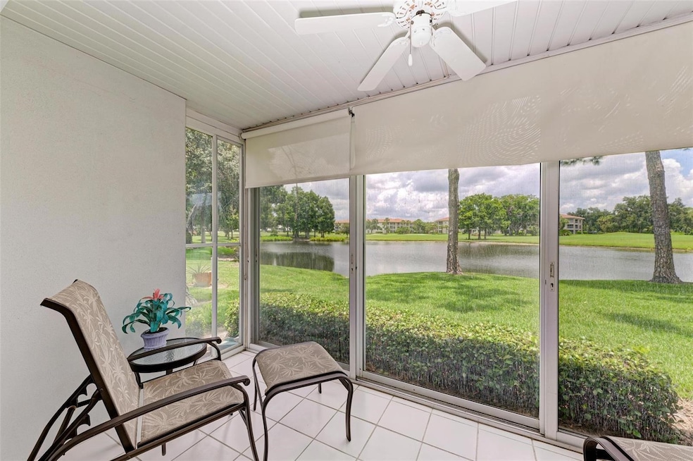 Screened in patio and view of course and pond