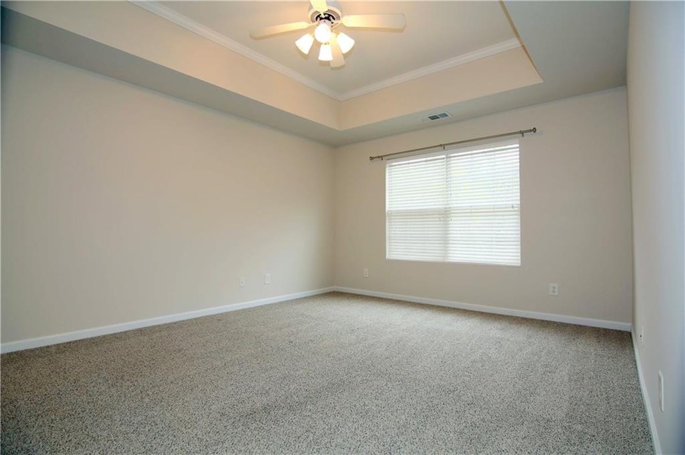 Master Suite with tray ceiling and mini-blinds.