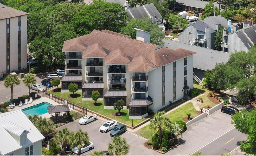 Aerial view of a pool area