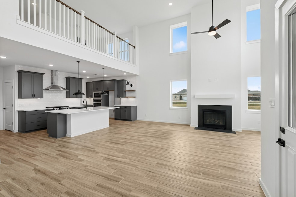 Open great room with fireplace