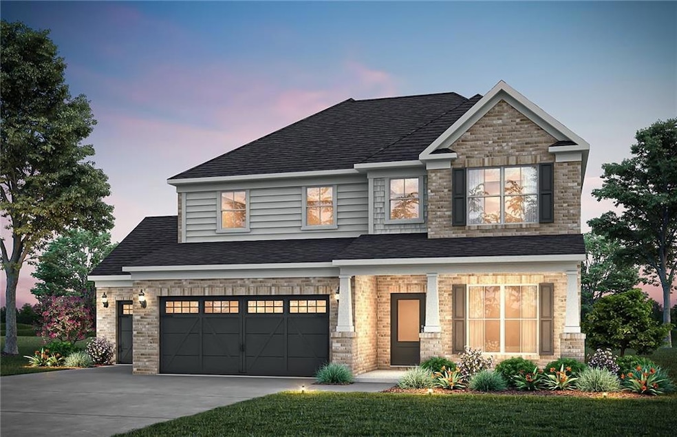Craftsman house with driveway, a shingled roof, a garage, and stone siding