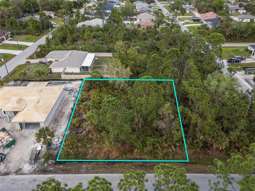 Front South West aerial of the lot showing the estimated property lines.