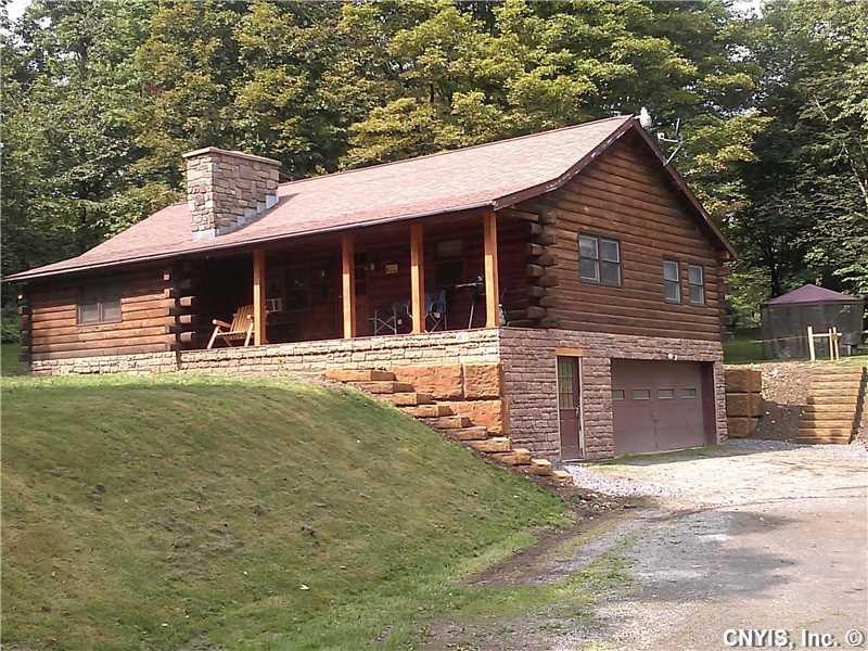Exterior Front. Beautiful log home in quiet wooded