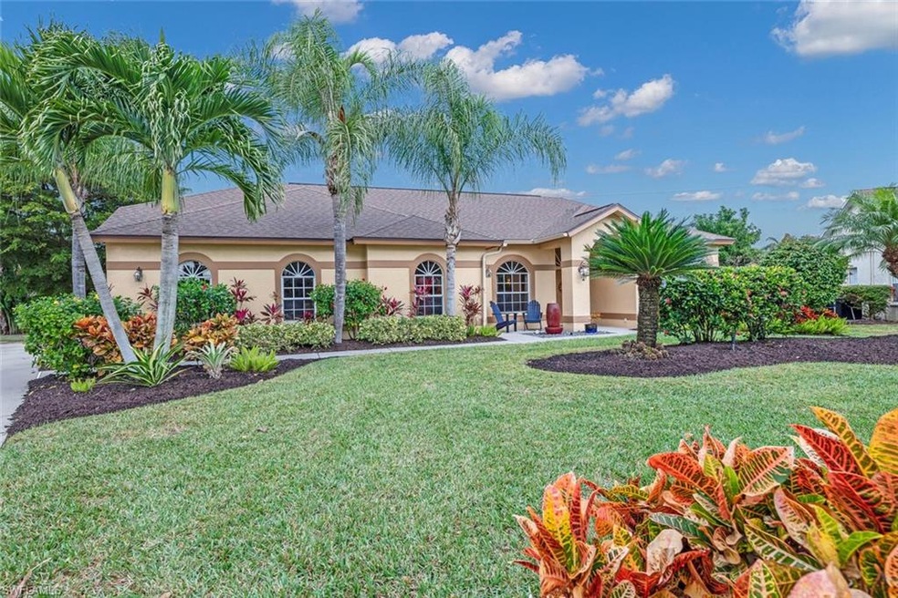 Lush landscaping surrounding the home