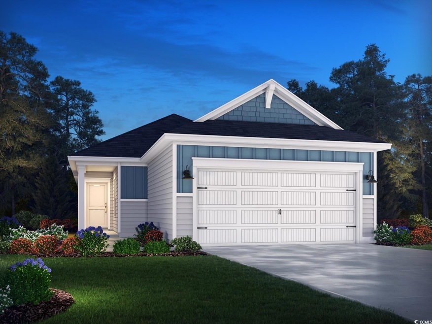Ranch-style house featuring board and batten siding, driveway, a garage, a front lawn, and roof with shingles