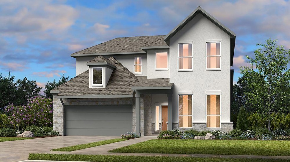 View of front of property with stone siding, conc