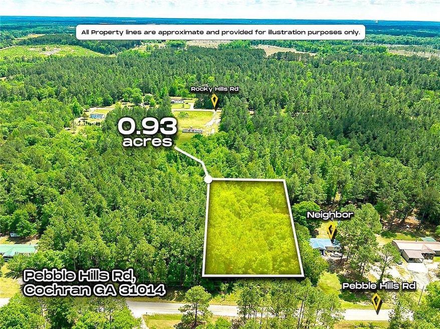 Aerial view of property's location with a heavily wooded area and property parcel outlined