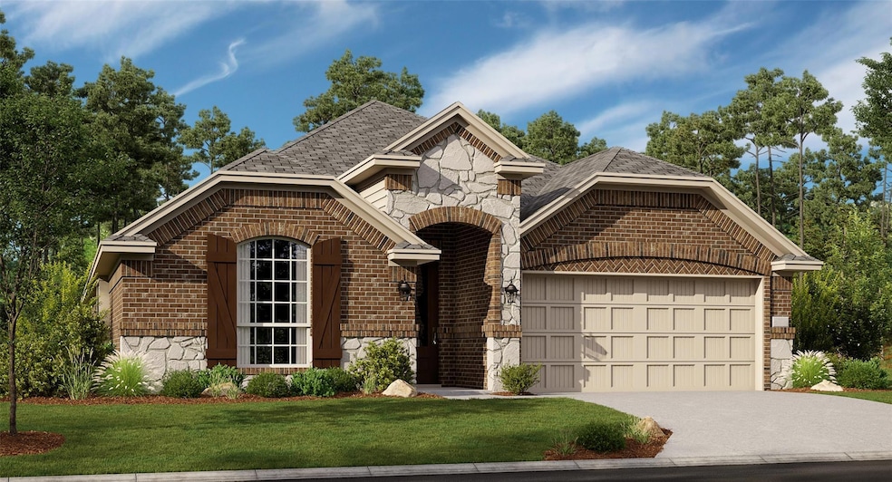 French provincial home with stone siding, brick si