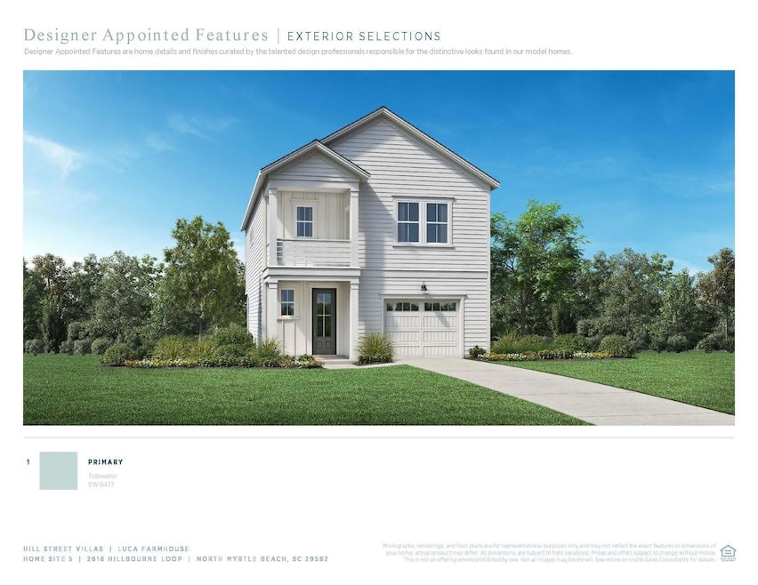 View of front facade featuring a garage, concrete driveway, and a front yard