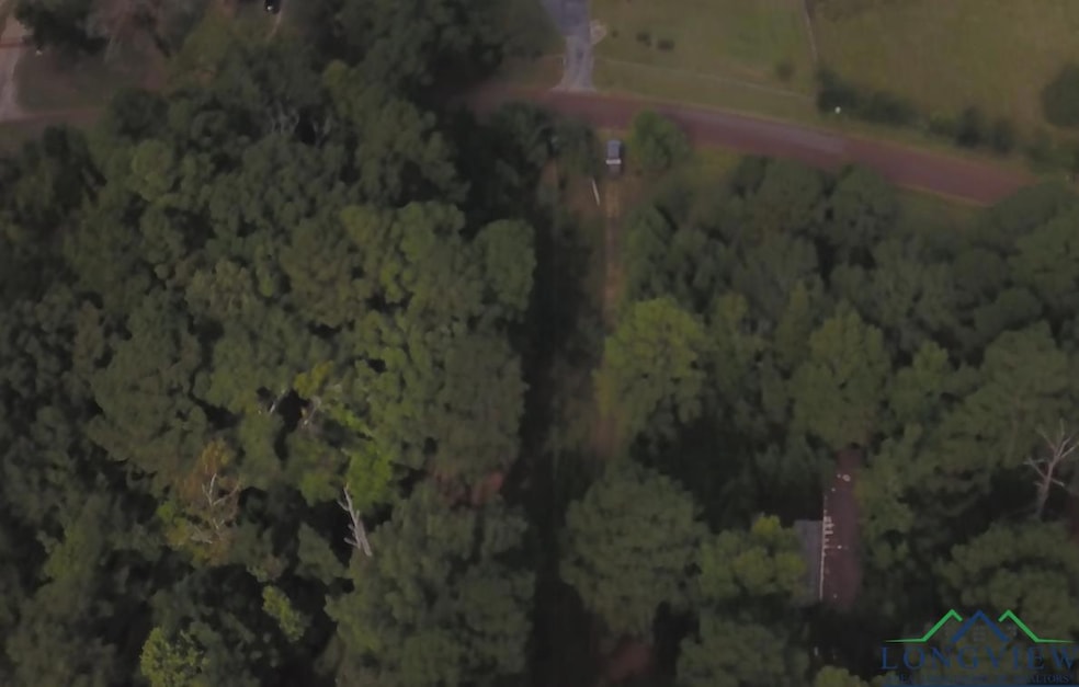 Aerial view of a heavily wooded area