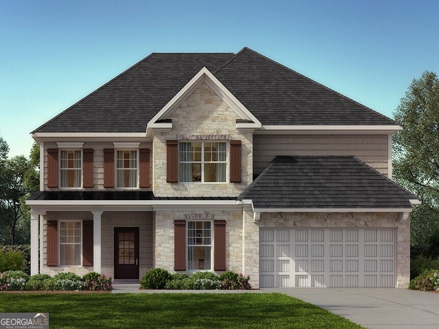 Westerly front exterior with light stone rendering